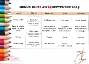 MENUS du 21 au 25 SEPT