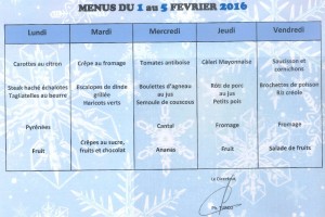 MENUS du 1 au 5 FEV