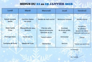 Menu du 11 au 15 janv