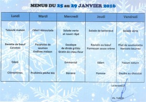 Menus du 25 au 29