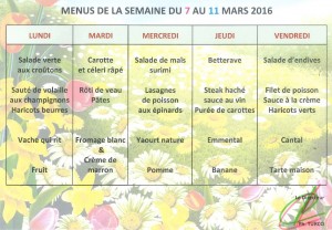 Menus 7-11 mars