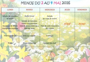 Menus du 2 au 4 mai