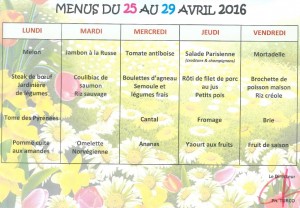 Menus du 25 au 29-04