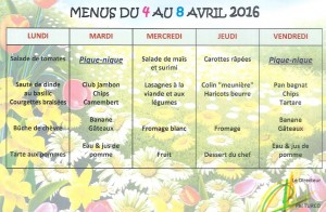 menus du 4 au 8 avril