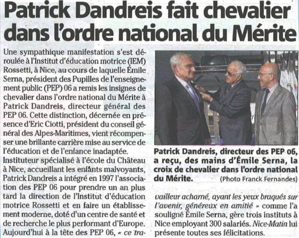 Patrice Dandreis fait chevalier dans l'ordre national du Mérite