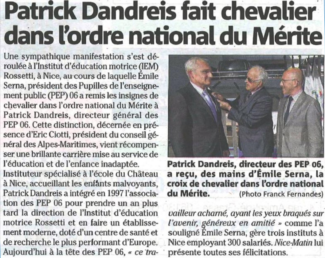 Patrice Dandreis fait chevalier dans l'ordre national du Mérite